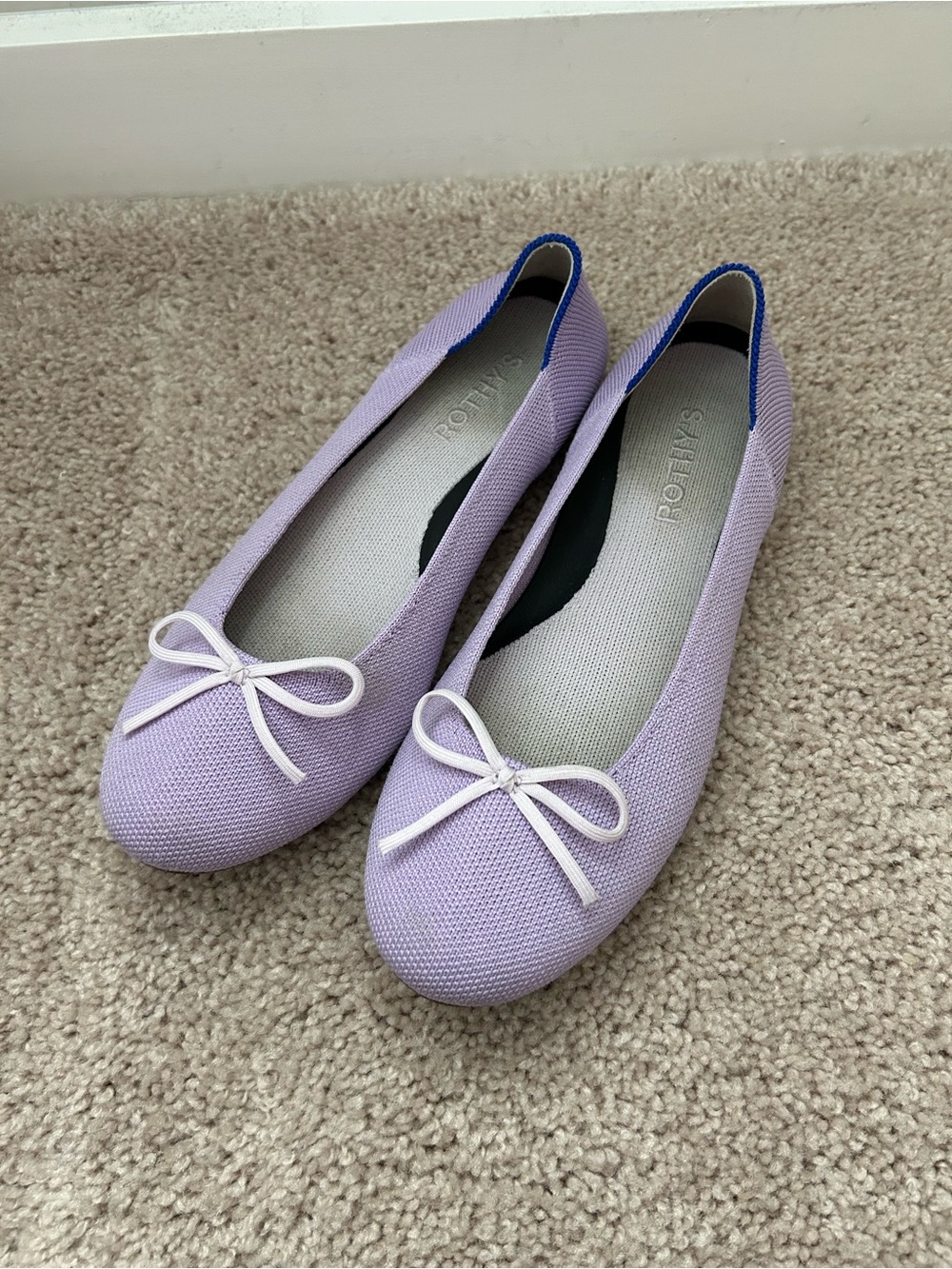 Rothy's Lavender Knit Ballet Flats with White Bow